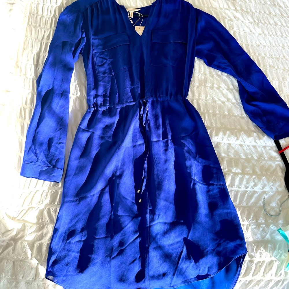 Rebecca Taylor Drawstring Silk Dress Size 4 - Blue - Picture 1 of 4